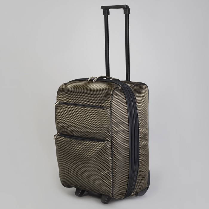 Чемодан малый "Клетка", 20", отдел на молнии, с расширением, наружный карман, 2 колеса, цвет золотой/чёрный