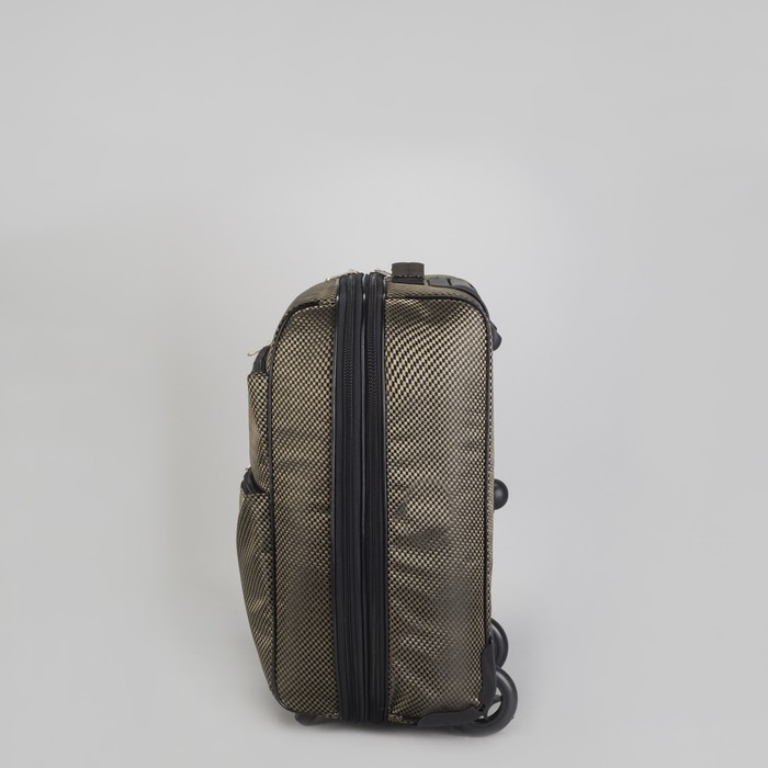 Чемодан малый "Клетка", 20", отдел на молнии, с расширением, наружный карман, 2 колеса, цвет золотой/чёрный