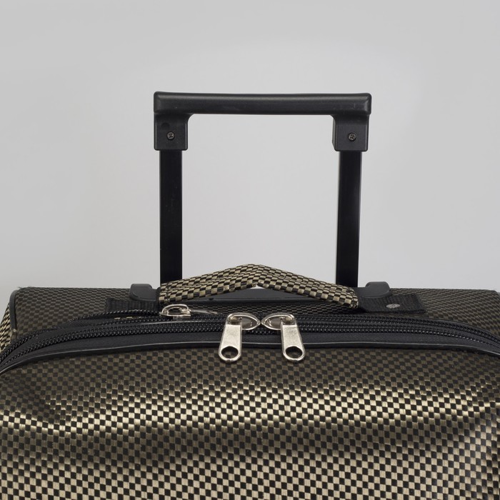 Чемодан малый "Клетка", 20", отдел на молнии, с расширением, наружный карман, 2 колеса, цвет золотой/чёрный