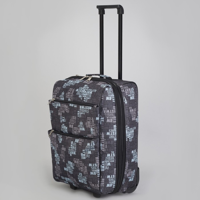 Чемодан малый "Буквы", 20", отдел на молнии, с расширением, наружный карман, 2 колеса, цвет голубой