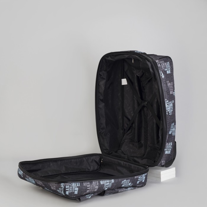 Чемодан малый "Буквы", 20", отдел на молнии, с расширением, наружный карман, 2 колеса, цвет голубой