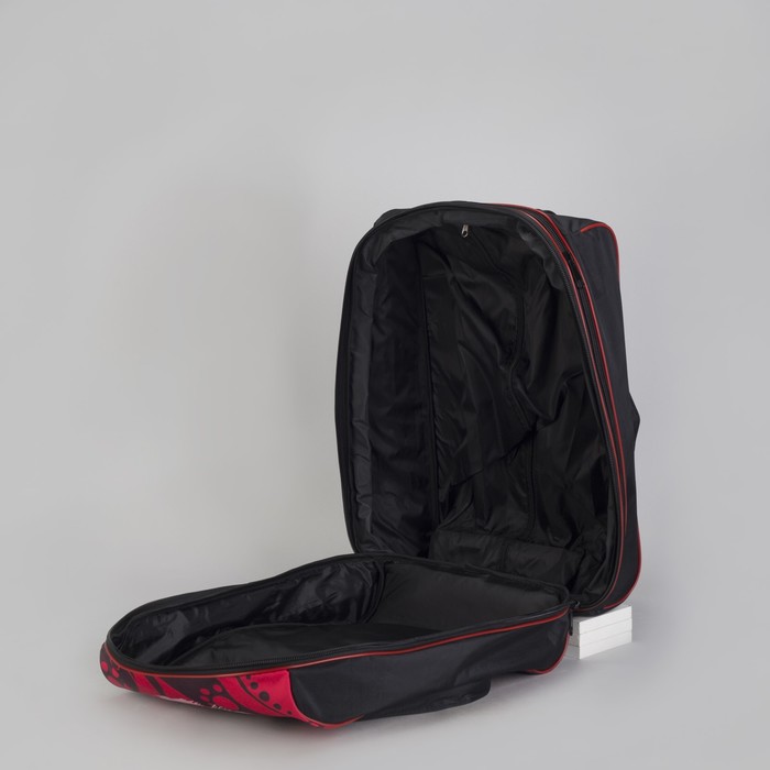 Чемодан малый с сумкой "Цветы", отдел на молнии, наружный карман, цвет малиновый