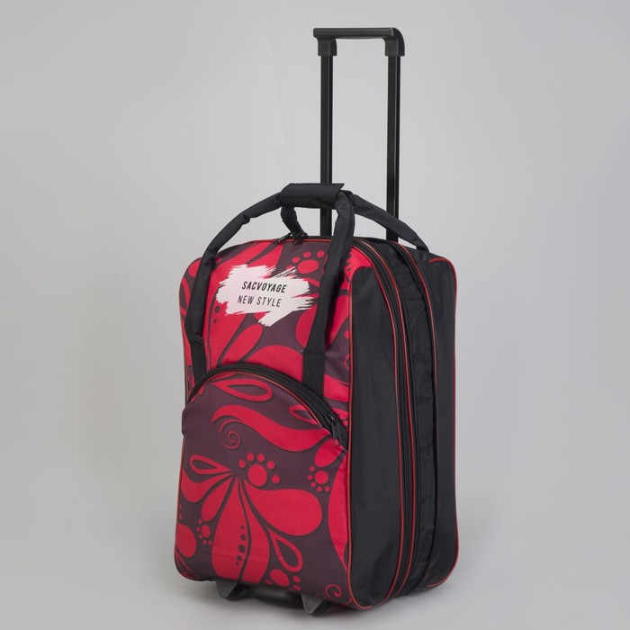 Чемодан малый с сумкой "Цветы", отдел на молнии, наружный карман, цвет малиновый