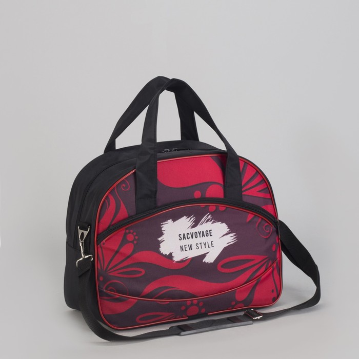 Чемодан малый с сумкой "Цветы", отдел на молнии, наружный карман, цвет малиновый