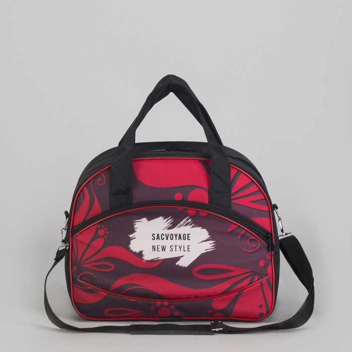 Чемодан малый с сумкой "Цветы", отдел на молнии, наружный карман, цвет малиновый