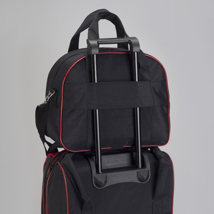 Чемодан малый с сумкой "Цветы", отдел на молнии, наружный карман, цвет малиновый