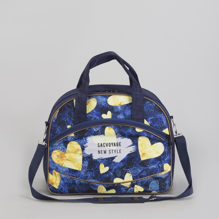 Чемодан малый с сумкой "Сердца", отдел на молнии, наружный карман, цвет синий