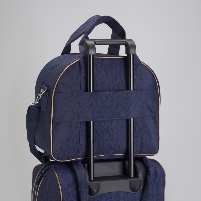 Чемодан малый с сумкой "Сердца", отдел на молнии, наружный карман, цвет синий