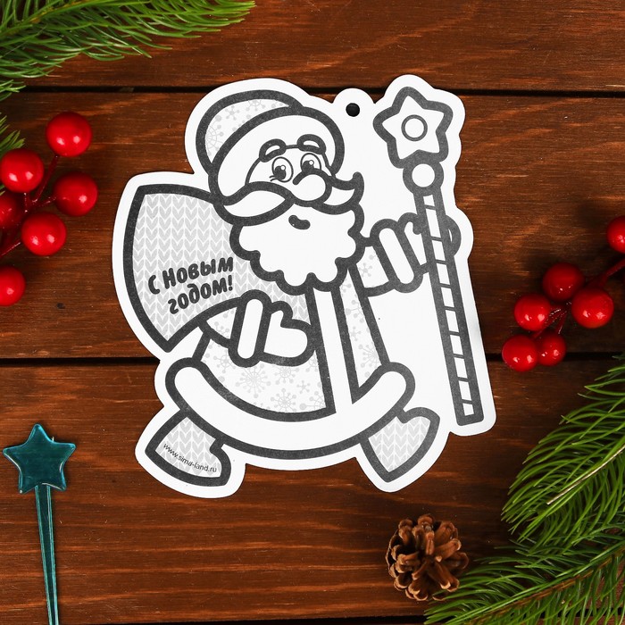 Фреска блестками "С Новым годом!" Дед Мороз + блестки 5 цветов, стека