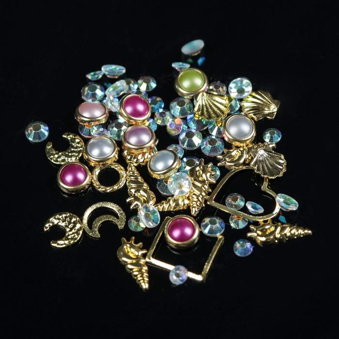 Ассорти декор, цвета для ногтей: бусины, стразы, металлический декор, цвет МИКС