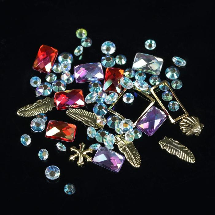 Ассорти декор, цвета для ногтей: стразы, металлический декор, цвет МИКС