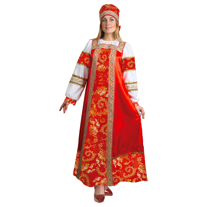 Русский народный костюм "Золотые узоры", платье, сорока, атлас, р-р 42, рост 172 см