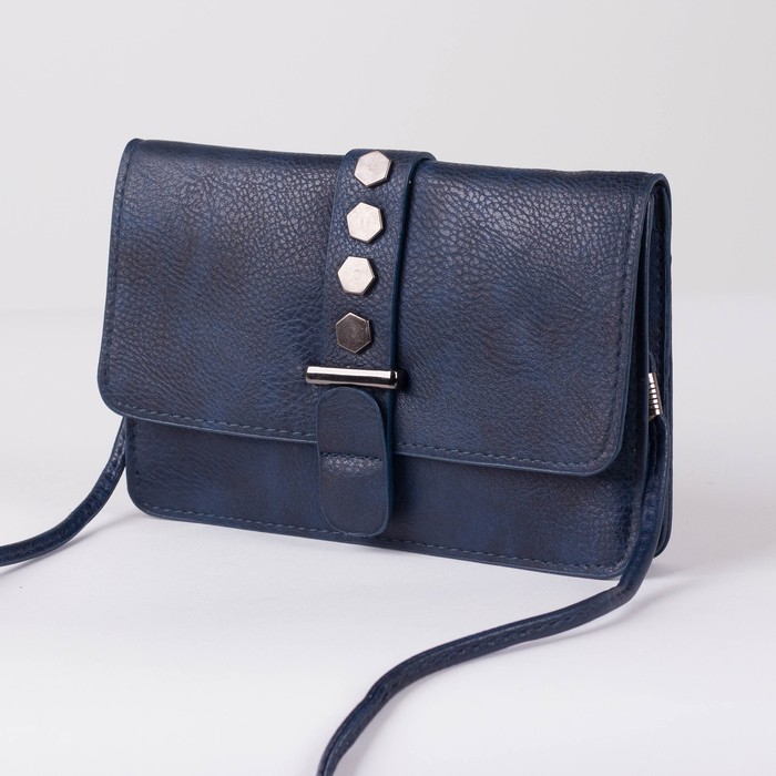 Сумка женская, 2 отдела на магните, длинный ремень, цвет синий