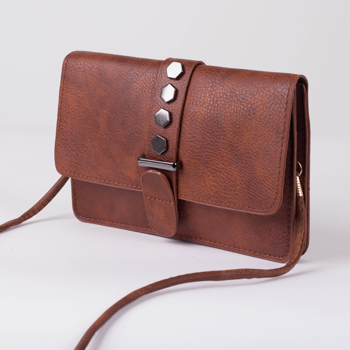 Сумка женская, 2 отдела на магните, длинный ремень, цвет кофе