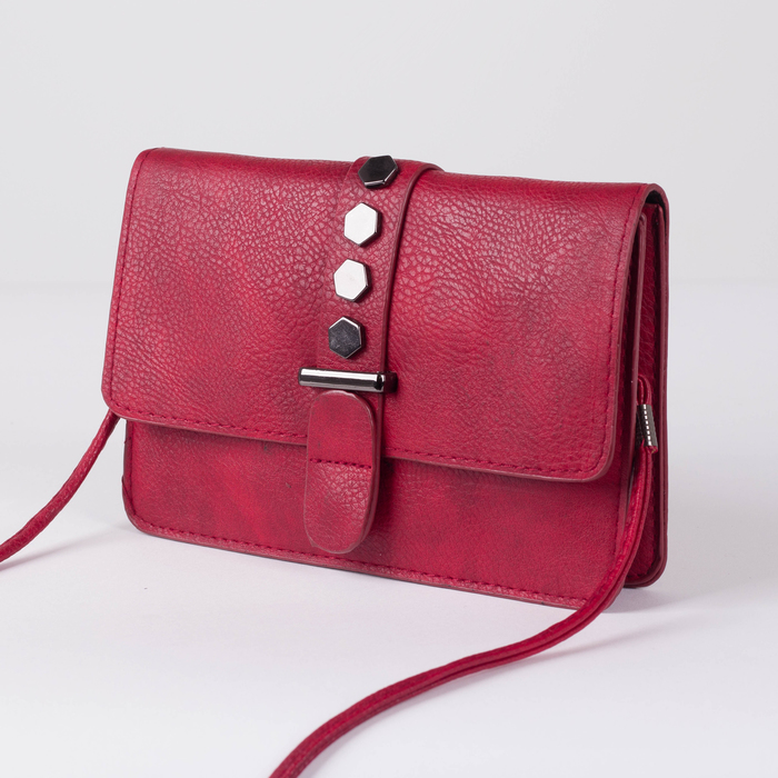 Сумка женская, 2 отдела на магните, длинный ремень, цвет бордовый