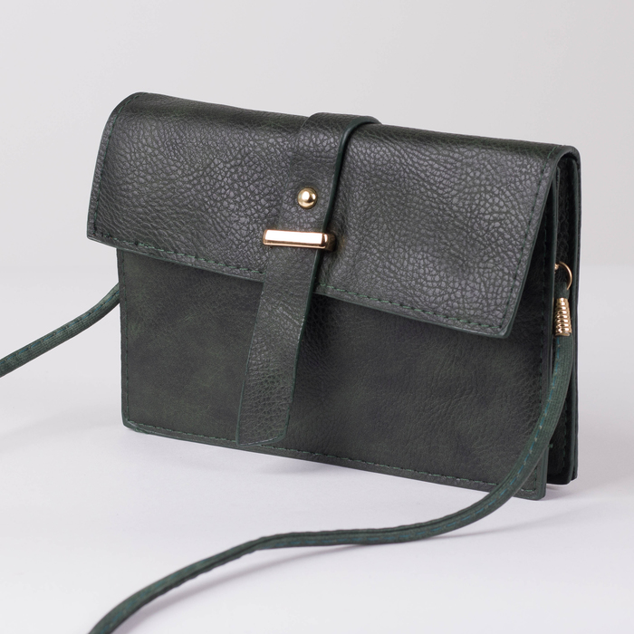 Сумка женская, 2 отдела на магните, длинный ремень, цвет зелёный