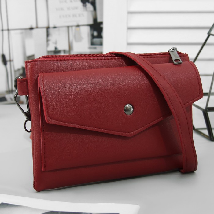 Сумка женская, отдел на молнии, 2 наружных кармана, регулируемый ремень, цвет бордовый