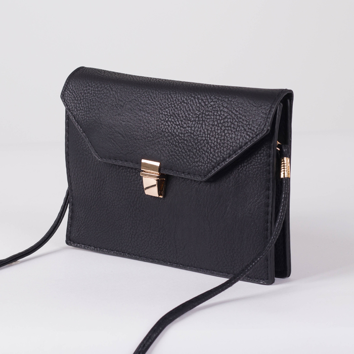 Сумка женская, 2 отдела на замке, длинный ремень, цвет чёрный