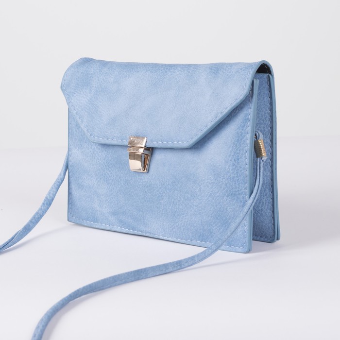 Сумка женская, 2 отдела на замке, длинный ремень, цвет голубой