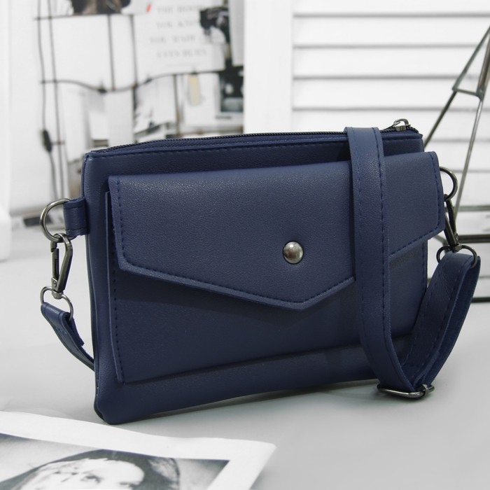 Сумка женская, отдел на молнии, 2 наружных кармана, регулируемый ремень, цвет синий