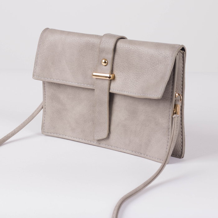 Сумка женская, 2 отдела на магните, длинный ремень, цвет серый
