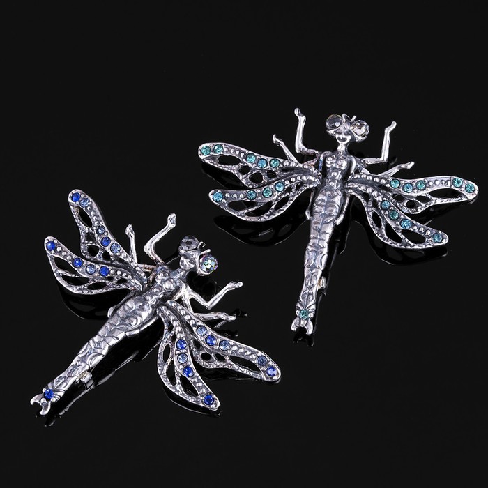 Брошь бижар "Стрекоза", цвет МИКС в чернёном серебре