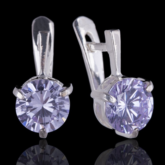 Серьги бижар "Искра", цвет сиреневый в серебре