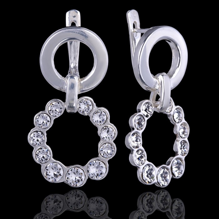 Серьги бижар "Дорожка" в круге, цвет белый в серебре