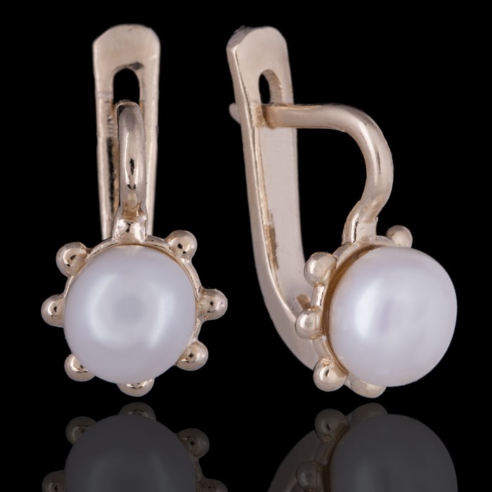 Серьги бижар "Юля", жемчуг речной, цвет белый в золоте