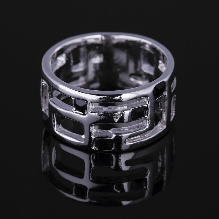 Кольцо бижар "Аэлита", размер 18, цвет чёрный в серебрении с родированием