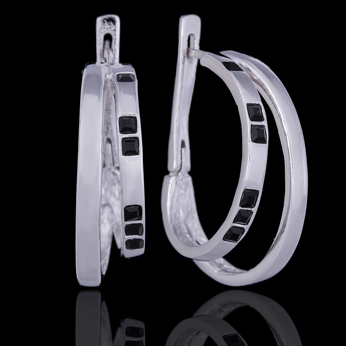 Серьги бижар "Арго", цвет чёрный в серебрении с родированием