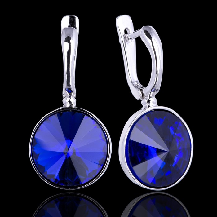 Серьги бижар "Зной", цвет синий в посеребрении с родированием