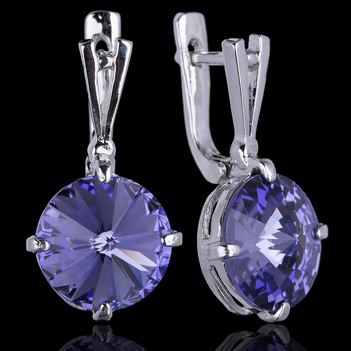 Серьги бижар "Данко", цвет сиреневый  в серебрении с родированием