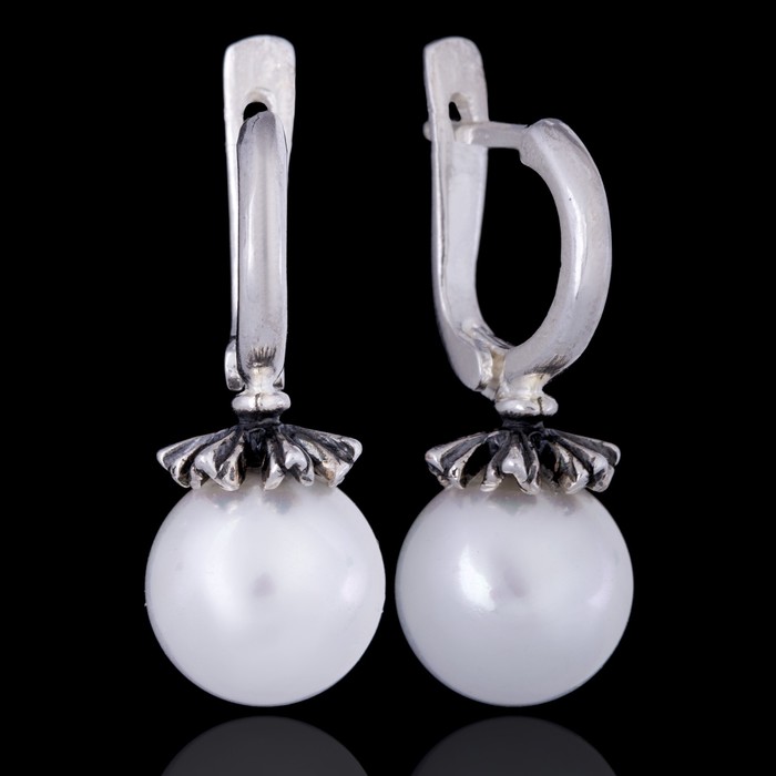 Серьги бижар "Инна" майорка, цвет белый в серебре