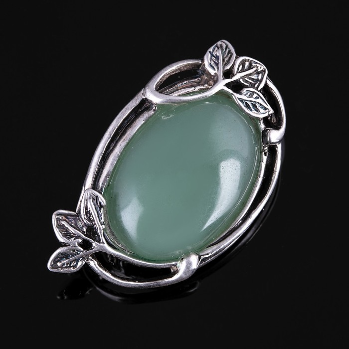 Брошь бижар "Вера" нефрит, цвет зелёный в серебре