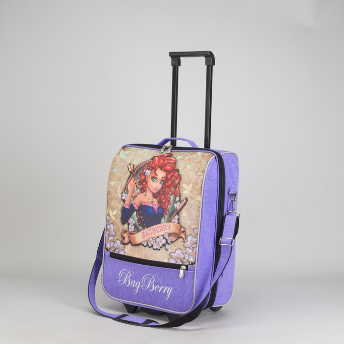 Чемодан "Девочка с луком", отдел на молнии, наружный карман, 2 колеса, цвет сиреневый