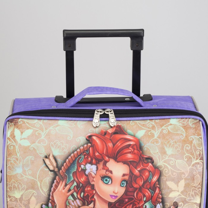Чемодан "Девочка с луком", отдел на молнии, наружный карман, 2 колеса, цвет сиреневый