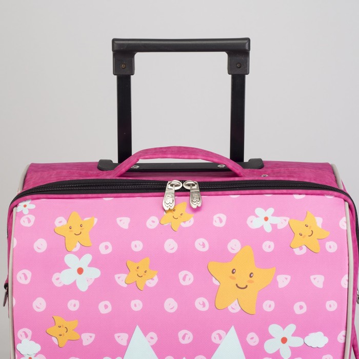 Чемодан "Замок", отдел на молнии, наружный карман, 2 колеса, розовый