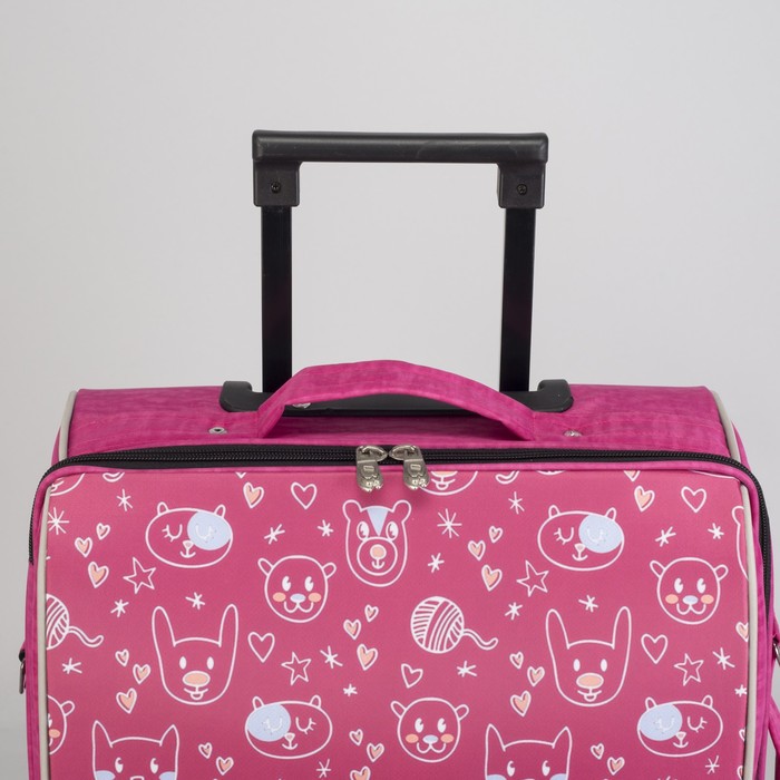 Чемодан "Зверушки", отдел на молнии, наружный карман, 2 колеса, цвет розовый