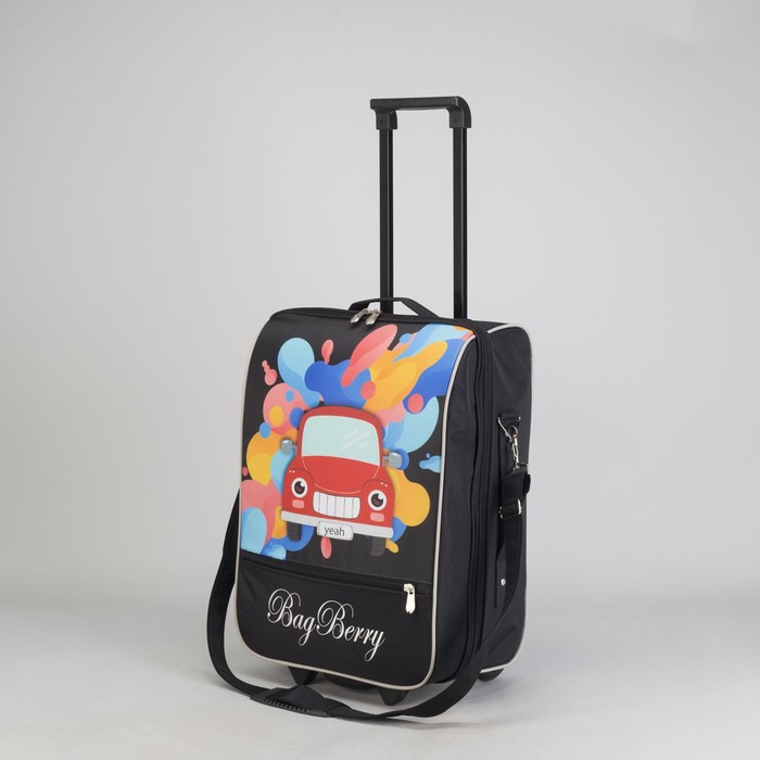 Чемодан "Красная машина", отдел на молнии, наружный карман, 2 колеса, цвет чёрный