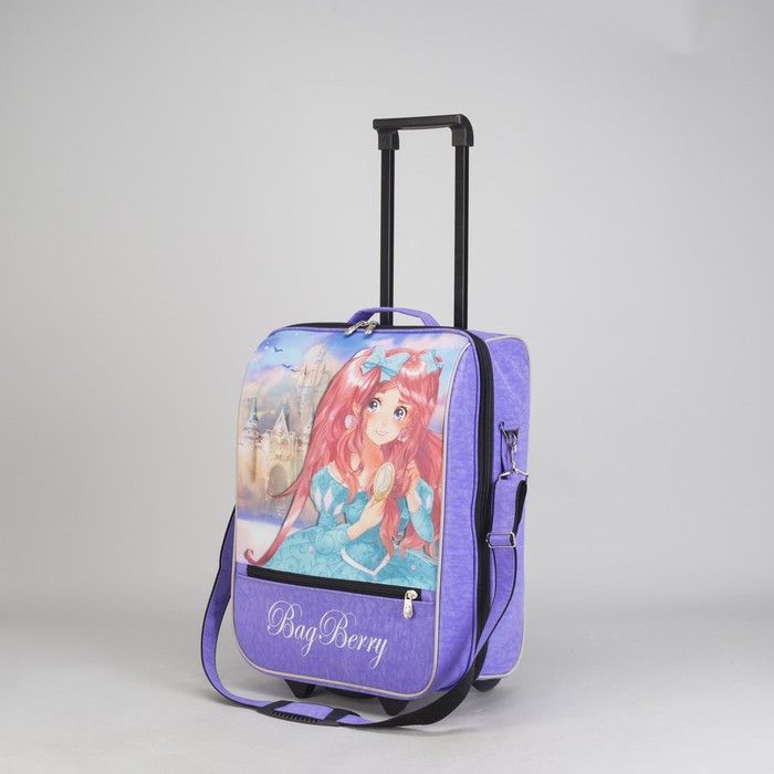 Чемодан "Принцесса у замка", отдел на молнии, наружный карман, 2 колеса, цвет сиреневый