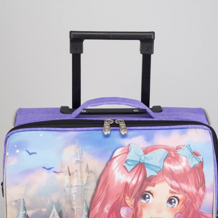 Чемодан "Принцесса у замка", отдел на молнии, наружный карман, 2 колеса, цвет сиреневый