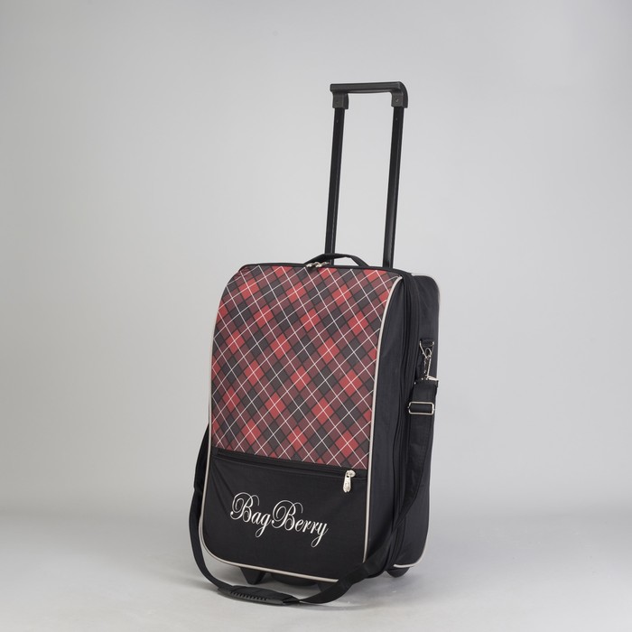 Чемодан малый "Клетка", 20", отдел на молнии, наружный карман, 2 колеса, цвет красный/чёрный
