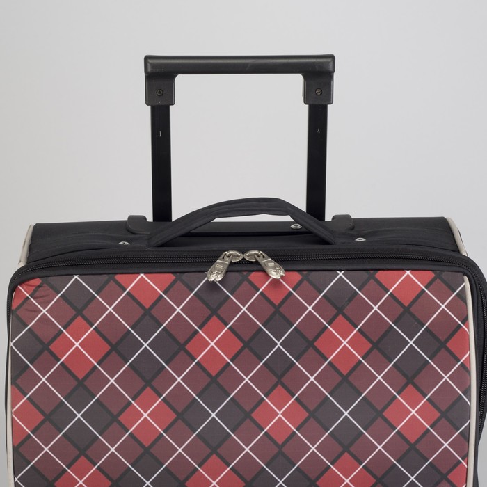 Чемодан малый "Клетка", 20", отдел на молнии, наружный карман, 2 колеса, цвет красный/чёрный