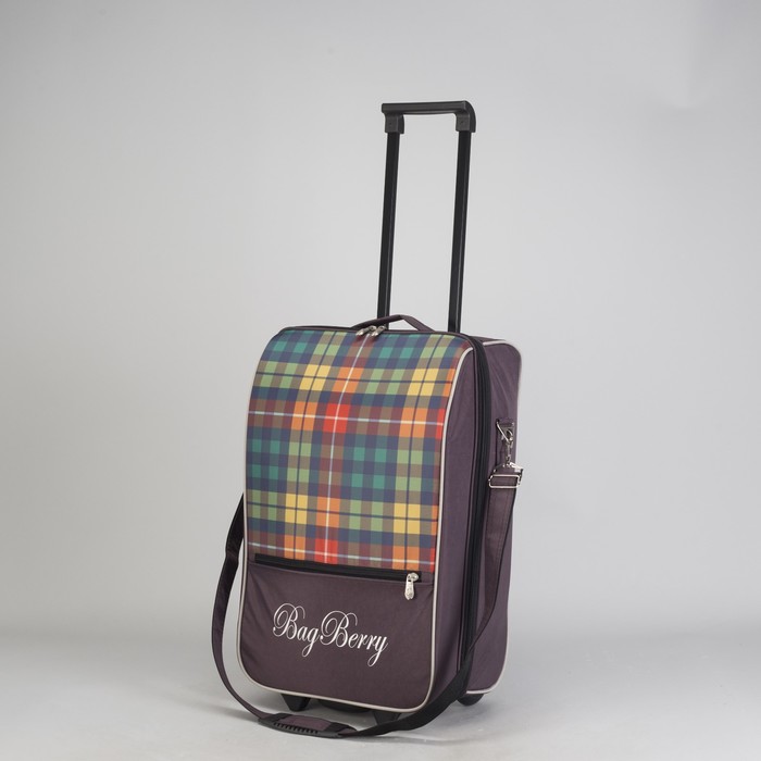 Чемодан малый "Клетка", 20", отдел на молнии, наружный карман, 2 колеса, цвет коричневый