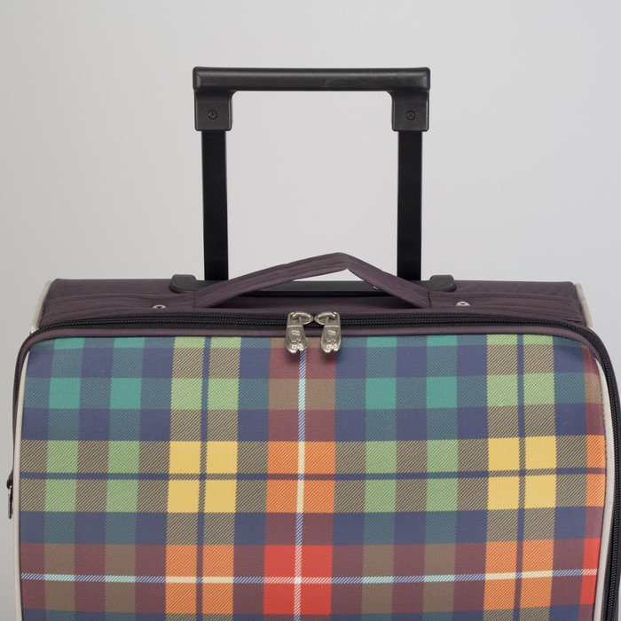 Чемодан малый "Клетка", 20", отдел на молнии, наружный карман, 2 колеса, цвет коричневый
