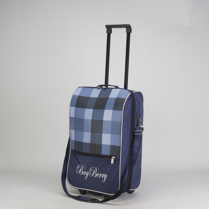 Чемодан малый "Клетка", 20", отдел на молнии, наружный карман, 2 колеса, цвет синий