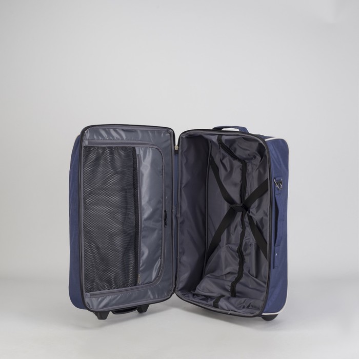 Чемодан малый "Клетка", 20", отдел на молнии, наружный карман, 2 колеса, цвет синий