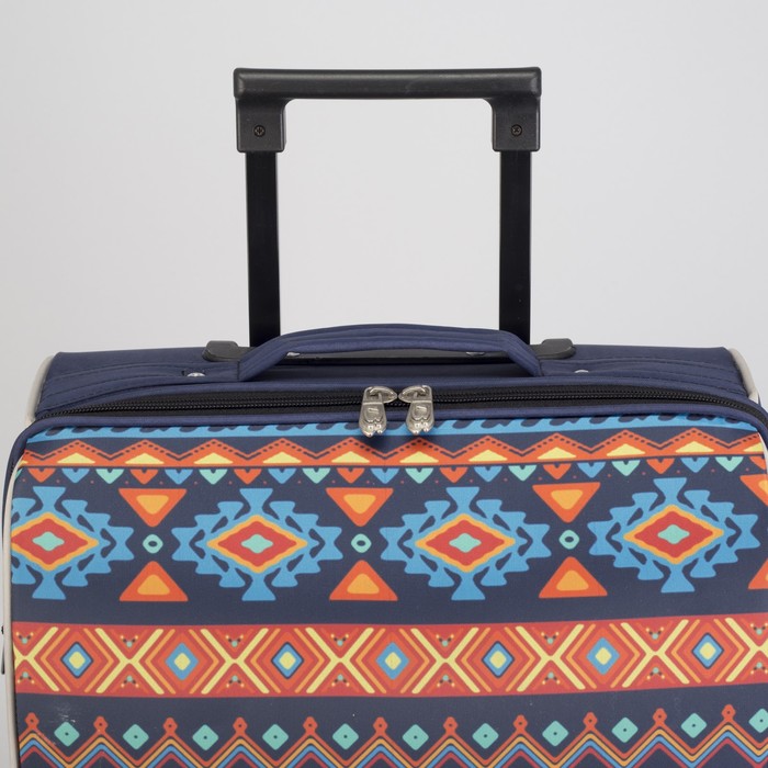 Чемодан малый "Узоры", 20", отдел на молнии, наружный карман, 2 колеса, цвет синий