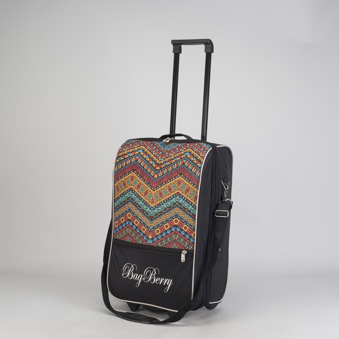 Чемодан малый "Узоры", 20", отдел на молнии, наружный карман, 2 колеса, цвет чёрный